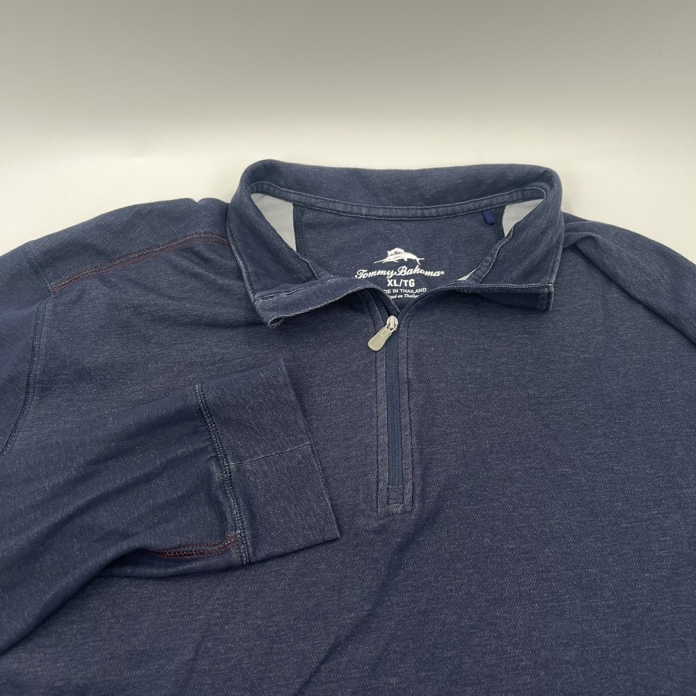 Tommy Bahama 1/4 Zip Sweater Mens XL Lightweight Preppy Pullover Mockneck Navy